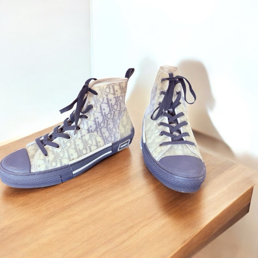 Dior Quilted High-Top Sneakers in Navy and Gray